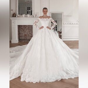 Olivia Bottega Off-the-Shoulder Lace Ball Gown Nuria Wedding Dress